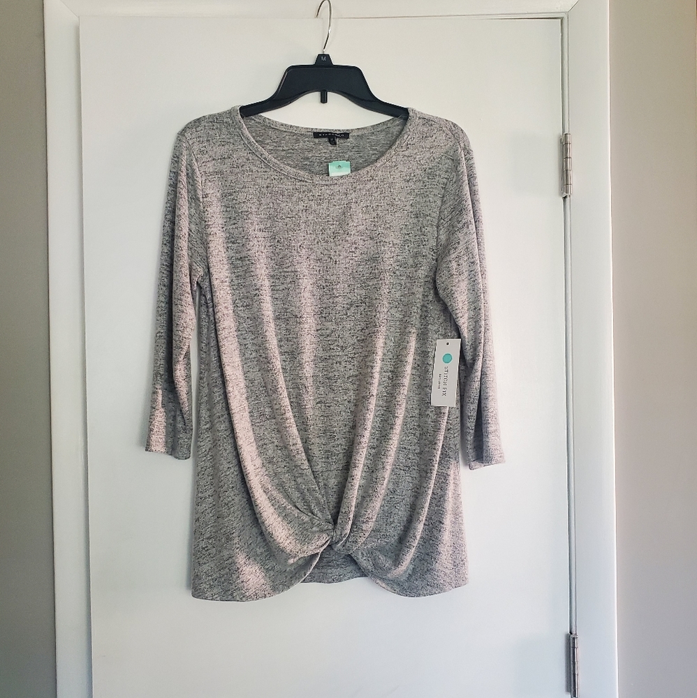 NWT- Grey Sweater Knit- Knot Hem Top
